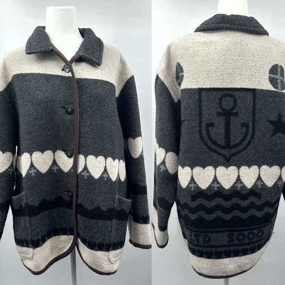 Vintage Jackets & Blazers - Vintage Y2K The Limited Wool Blend Coat Alpine Scandi Maritime Theme Size M